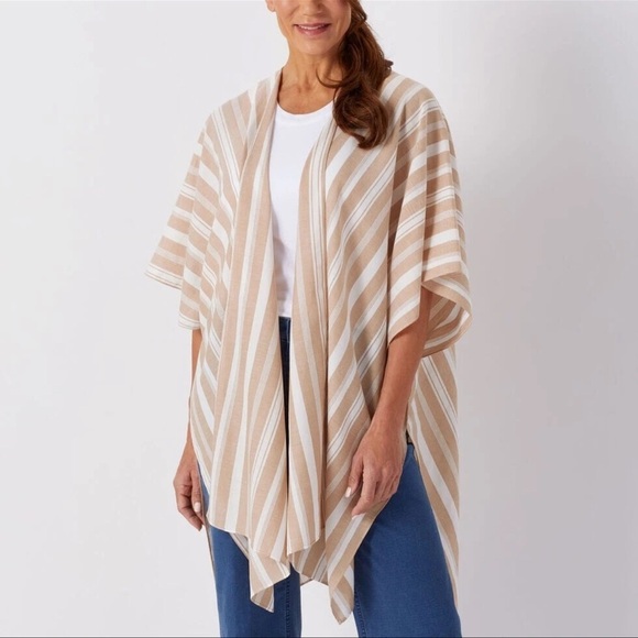 Duluth Striped Lightweight Poncho In Tan White Women's One Size - Picture 1 of 9
